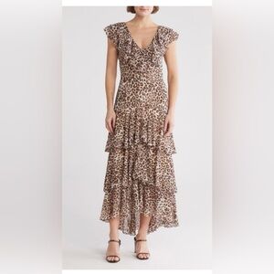 WAYF Leopard Print Tiered Maxi Dress Size S